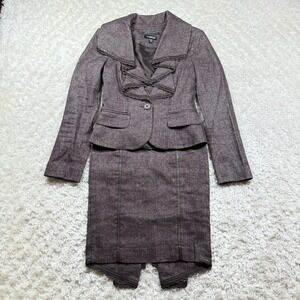bebe Skirt Suit Set Blazer Vest Brown Tweed Career XXS 0 000 Y2K Lace VTG  Siren